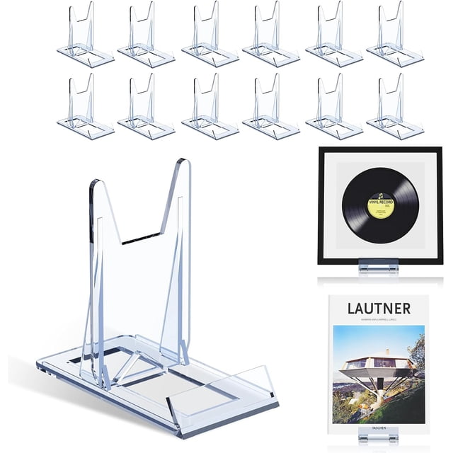 Book Display Stand, Acrylic Stands for Display Comic Book Holder Magazine Postcard Art DVD Album Wallet, 12 Pcs