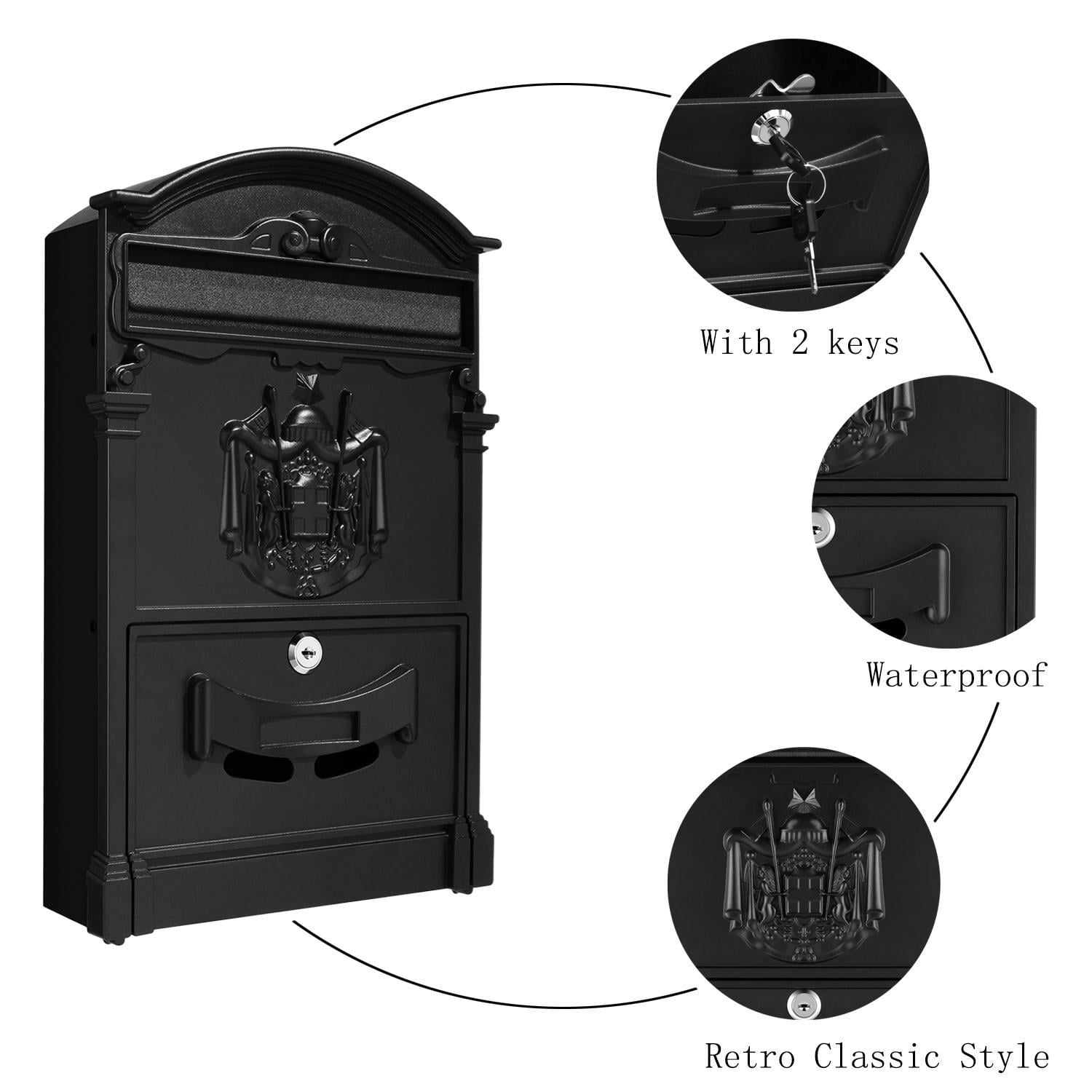 24.5X8.2X34.5cm mailbox WangQ Mailbox European retro wall-mounted aristocratic letter box decoration waterproof anti-theft lock mailbox