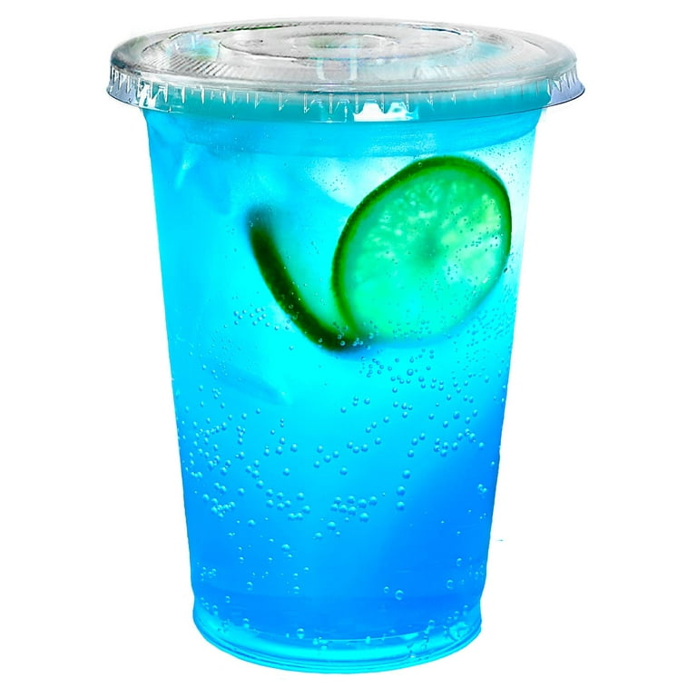 PERFECT SETTINGS 16 oz. 2 Line Blue Rim Clear Disposable Plastic Cups,  Party, Cold Drinks, (100/Pack) BLU16OZ - The Home Depot