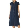 thumbnail image 1 of yoeyez Robes d'Été pour Femmes Liquidation Vente Robe Longue en Lin à Simple Boutonnage Robes Manches Courtes Col Montant Couleur Unie Robe d'Été Bleu Marine,TTG, 1 of 6