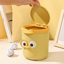 AuroraX Yellow Desk Small Trash Can with Lid 2.3L Creative Funny Wastebasket with Removable Liner Ring Plastic Round Art Deco Trash Bin for Gift