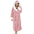 thumbnail image 4 of Capreze Women's Plush Sherpa Lounger Solid Color Sleepwear Hooded Sherpa Robes Loose Dressing Gown Long Sleeve Fleece Robe Pink M, 4 of 5