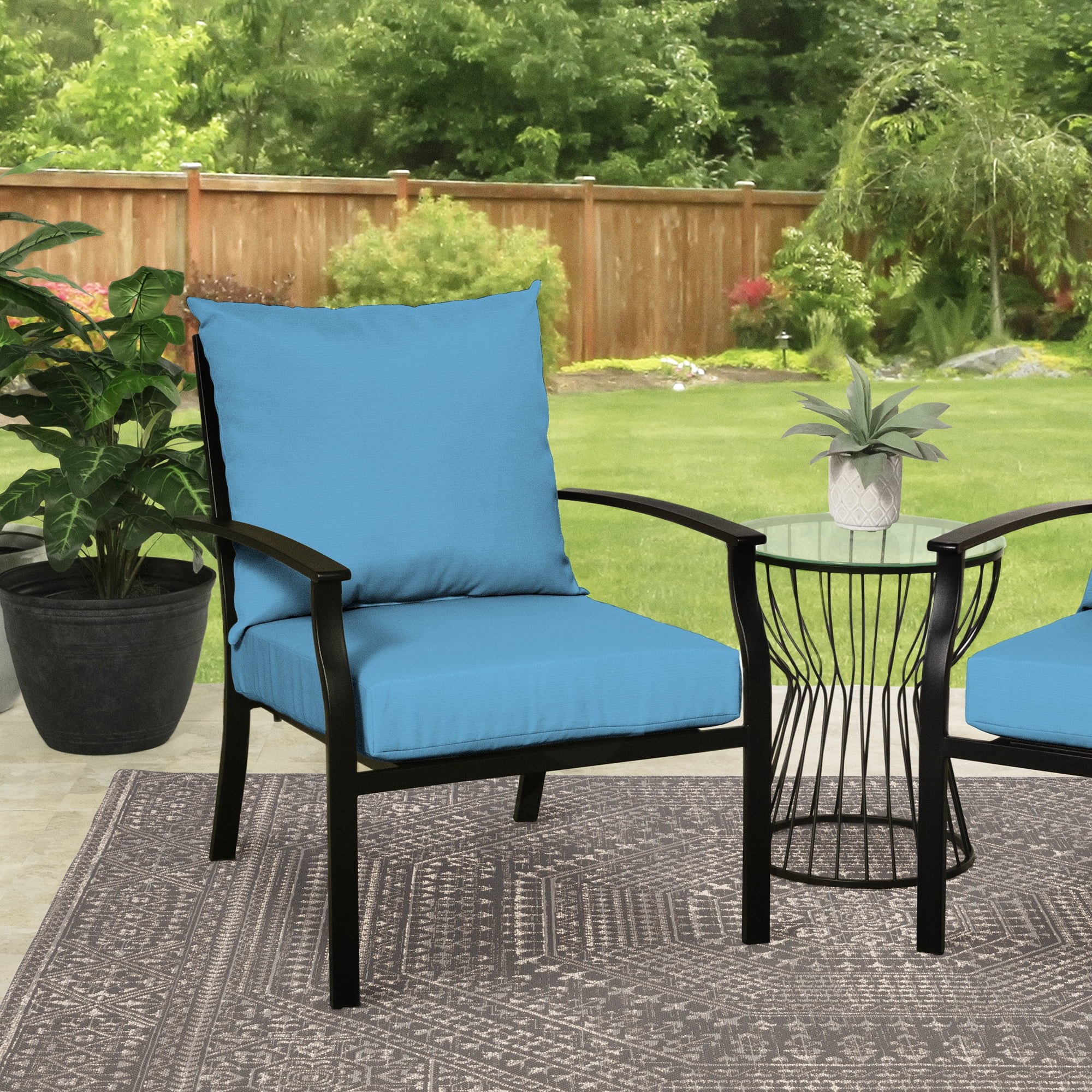 Mainstays 45" L x 22.75" W Mid Blue Solid Rectangle Outdoor 2 Piece Deep Seat Cushion
