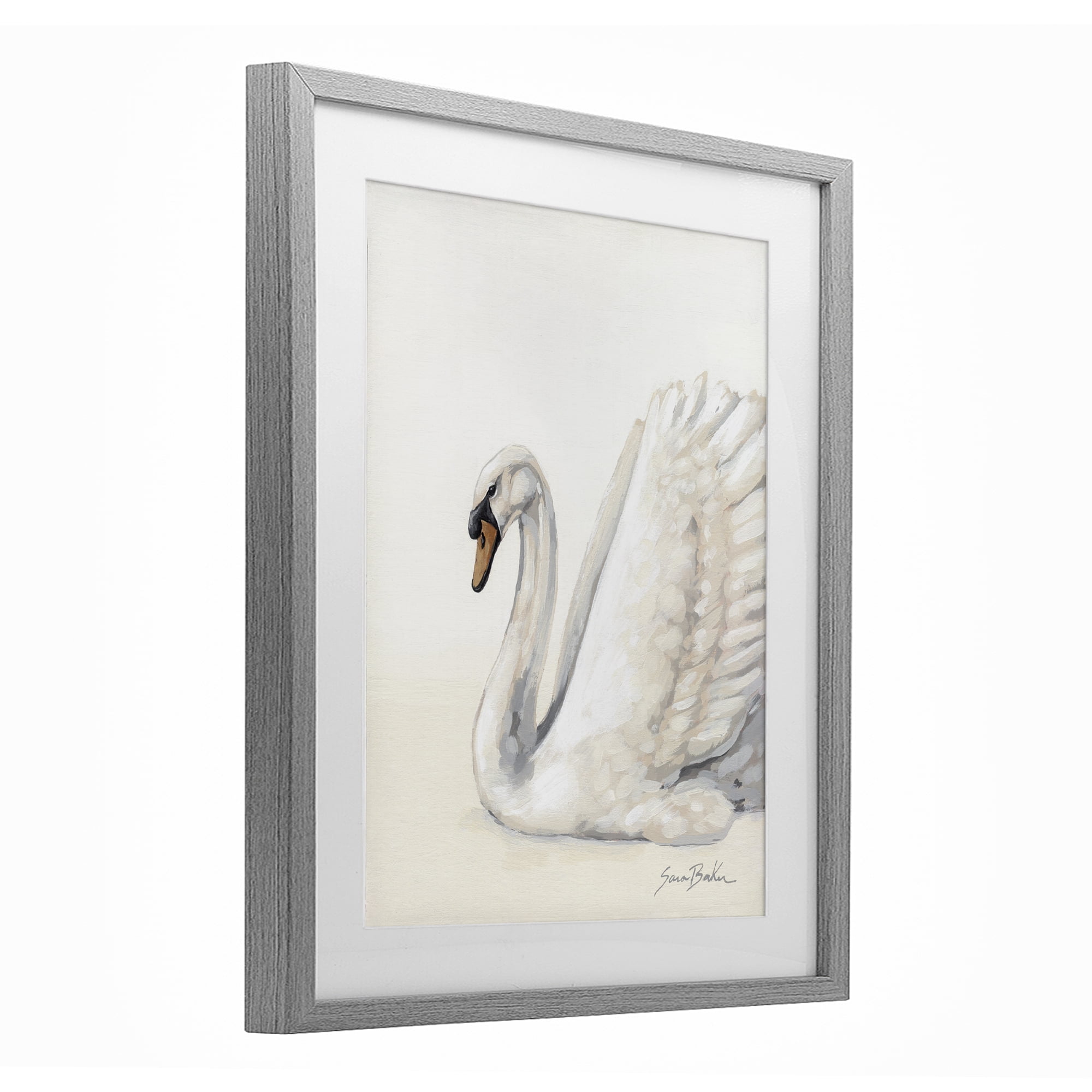 Stupell Industries White Swan in Repose Gray Framed Print Under Glass, design by Sara Baker