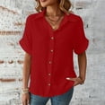 thumbnail image 3 of Mittory Linen Cotton Womens V Neck Collared Short Sleeve Shirts Button Down Blouse Tops, 3 of 8