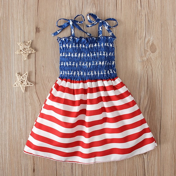 Zpanxa Toddler Girl Outfits Princess Dresses, Baby Girls Beach Casual Sleeveless American Flag Sun Casual Dress, Cotton Dresses B (2-3 Years)