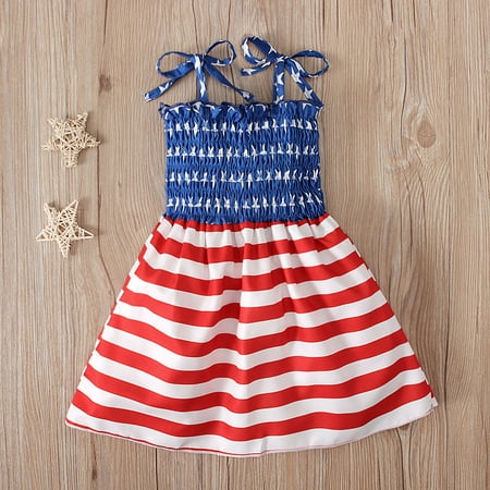 

XMMSWDLA Toddler Girl Clothes Kids Baby Girls Dress Beach Dresses Casual Sleeveless American Flag Princess Sundress Summer Dress Sales Clearance