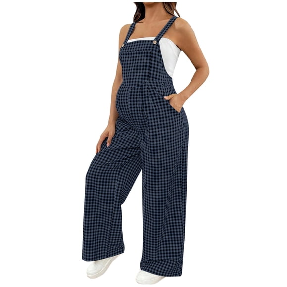 Maternity Dress Pants for Work Style Fashionable Sleeveless Jumpsuit with High-Waisted Wide-Leg Fit, Adjustable Straps and Side Pockets, Soft Casual Maternity Clothing