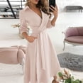 thumbnail image 2 of Femmes Mode Couleur Pure V-Cou Laçage Mince Corps Envelopper Hanches Robe Longue, 2 of 6