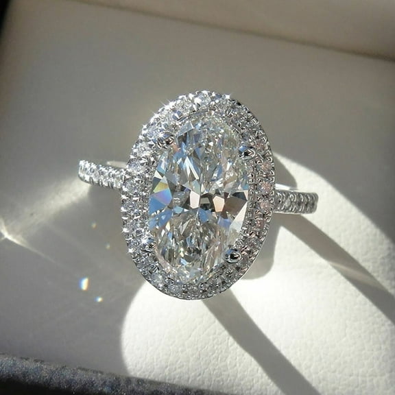 L.YY Oval Cut Halo Diamond Ring with Side Stones, Size:7