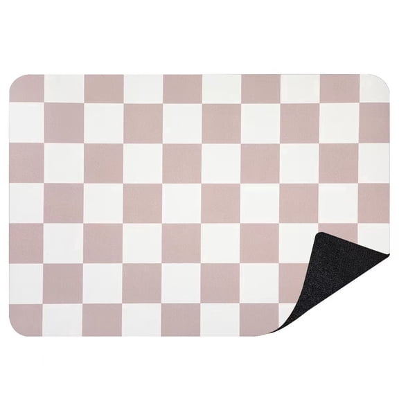 Checkered Dish Drying Mat for Kitchen Counter, Coffee Bar Station, Stylish Absorbent Mat for Home Decor and Counter Protection, Beige 12"x19"
