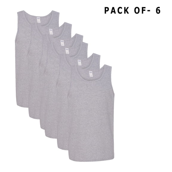 Gildan Men's Tank Top - 5200 | Comfortable Sleeveless Shirts | Sport Grey Color, Bulk 6 Pack, Size-S