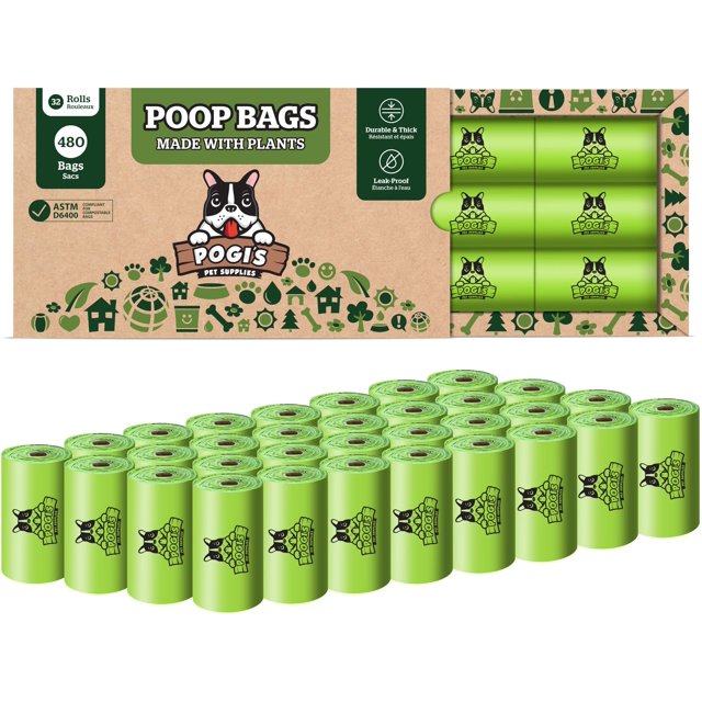 Pogi's Compostable Poop Bags â Leak-Proof, Extra-Large, Plant-Based, Home Compostable â 32 Rolls (480 Bags)