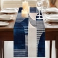 thumbnail image 3 of Boho Navy Blue 48 Inch Table Runner, Modern Geometric Abstract Art Farmhouse Dresser Scarf Cotton & Linen Tablerunner for Dining/Kitchen Island/Holiday Party Décor 13" x 48", 3 of 9