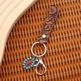 thumbnail image 1 of 1pc Western Style Cowhide Keychain with Turquoise Pumpkin Flower Pendant - Unisex Car Keys Keyring Jewelry, 1 of 4