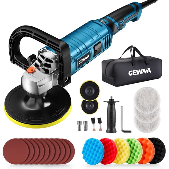 Gewna Car Buffer Polisher, 1600W 7 inch/6 inch Rotary Buffer Polisher with 7 Variable Speed 1000-3500 Rpm