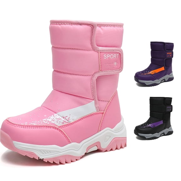 GYUJNB Kids Snow Boots Hook Loop Warm Padded Snow Boots for Kids Outdoor Play for Outdoor Adventures Winter,10.5-11 Years