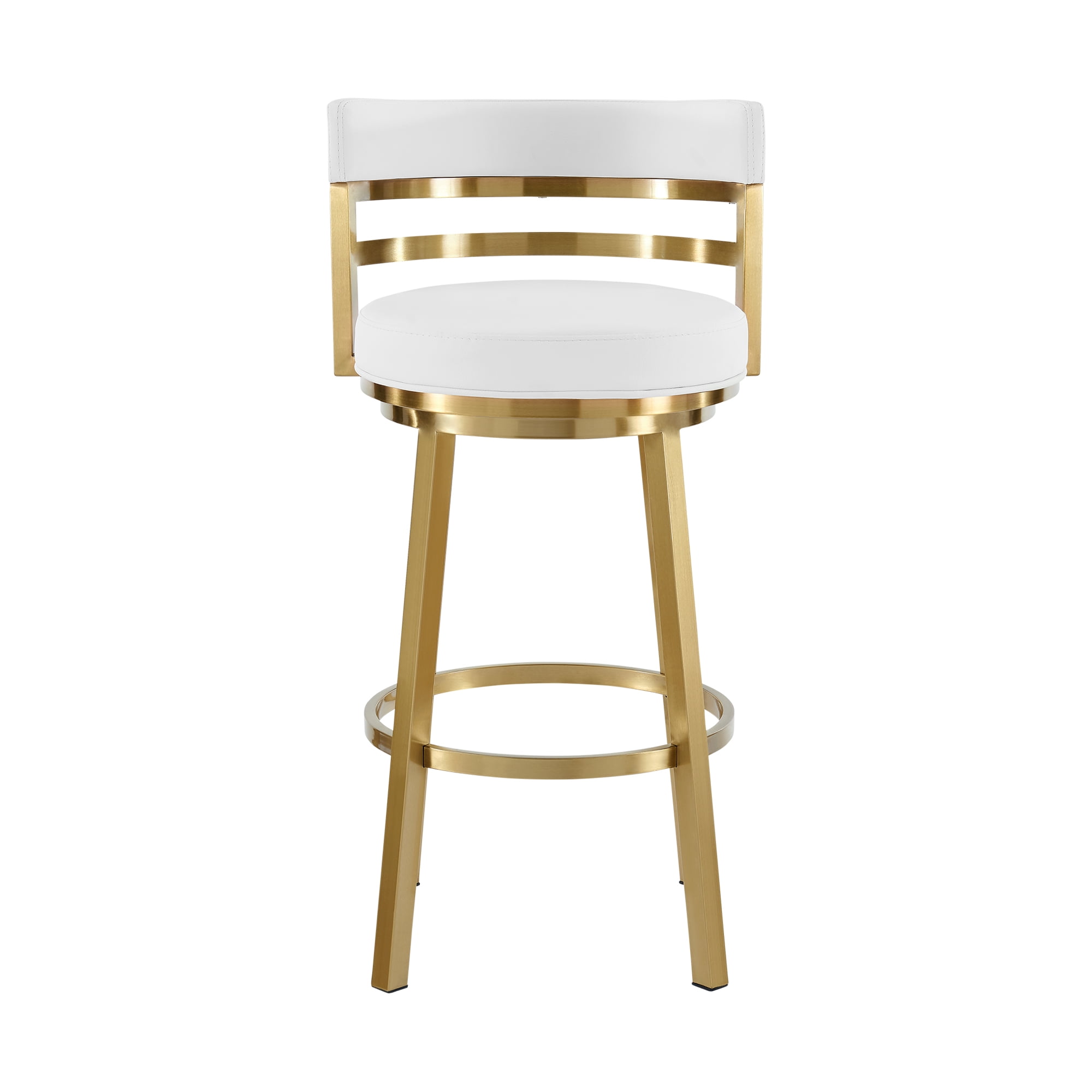 Madrid 26" Swivel Counter Stool in Gold Brushed Stainless Steel with White Faux Leather