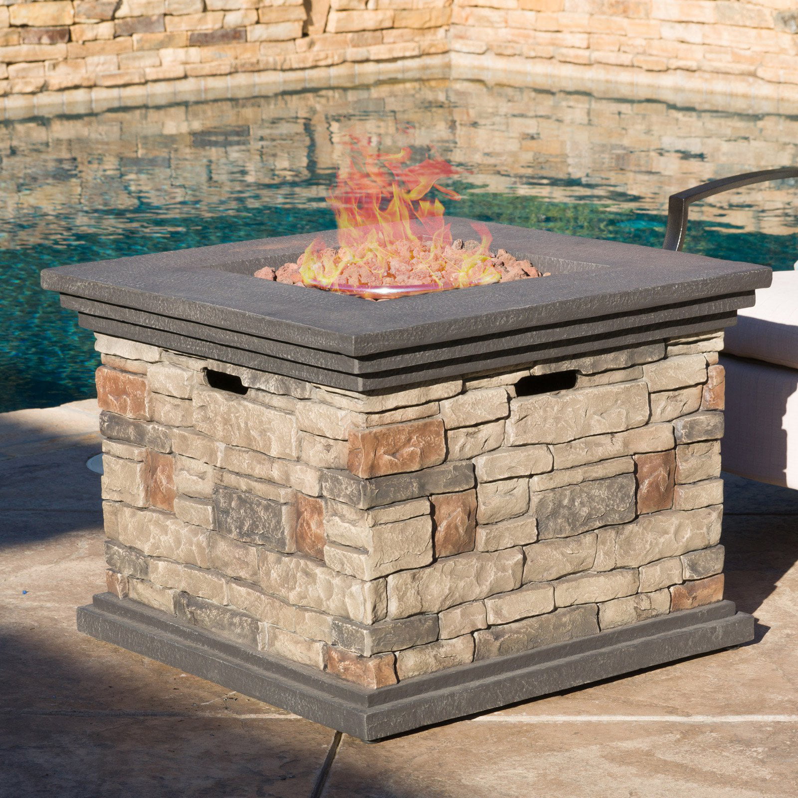 Nevaeh 32 in. Square Gas Fire Pit - Walmart.com