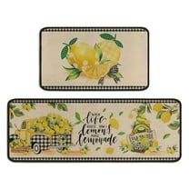 Lemon Kitchen Mats Set of 2, Lemon Kitchen Decor Rugs and Mats Farmhouse Plaid Tree and Truck Mat for Floor,Bathroom, Spring and Summer Lemon Decorations for Home 17x29 Inch-17x47 inch
