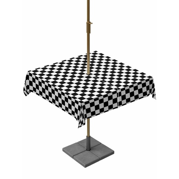 Outdoor Table Cloth with Umbrella Hole and Zipper, Black White Plaid Waterproof Square Tablecloth 60"x60", Modern Buffalo Check Gingham Art Washable Table Cover for Outside Party Patio Picnic