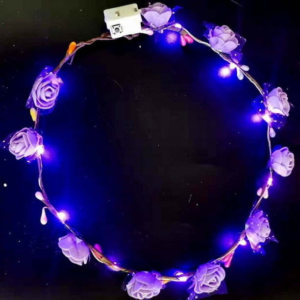 Corona emisora de luz con aro de espuma y flores LED de 10 luces