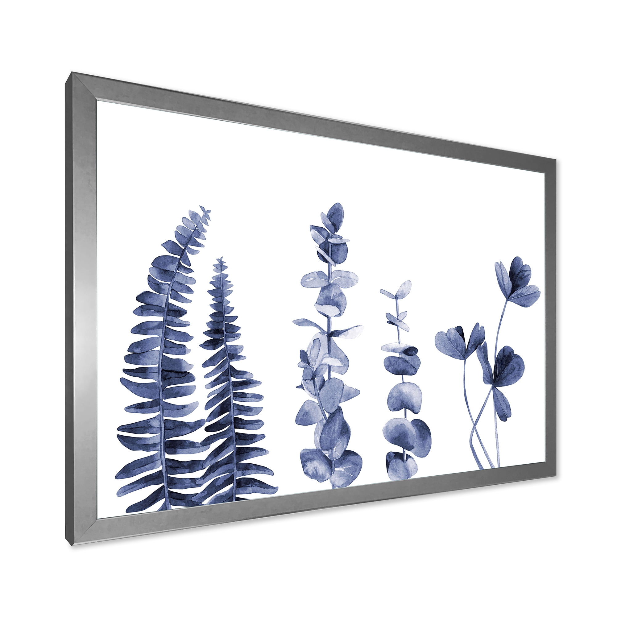 Designart 'Navy Blue Eucalyptus On White I' Traditional Framed Art Print