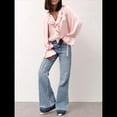 thumbnail image 4 of Camisa Informal de Larga con Volantes para Mujer, Blusa de Satén de Seda para Trabajo, Ropa de y Otoño Rosa XL, 4 of 9