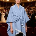 thumbnail image 5 of UTSJKR Women’s Speckled Knotted Wrap Poncho Cape Shawl with Fringe Trim Soft Warm Outer Cover‑Up for Fall Winter Daily Casual Fashion Outfit Blue, 5 of 6