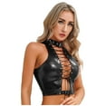 thumbnail image 2 of Alvivi Women's Lace Up Front Tank Tops Choker Neck Punk Sleeveless Vest Shirts PU Leather Crop Top Black 4XL, 2 of 7