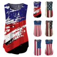 thumbnail image 3 of DYMADE Womens Henley V-Neck Blouse American Flag Print Pleated Button Sleeveless Tunic Shirt Top, 3 of 4