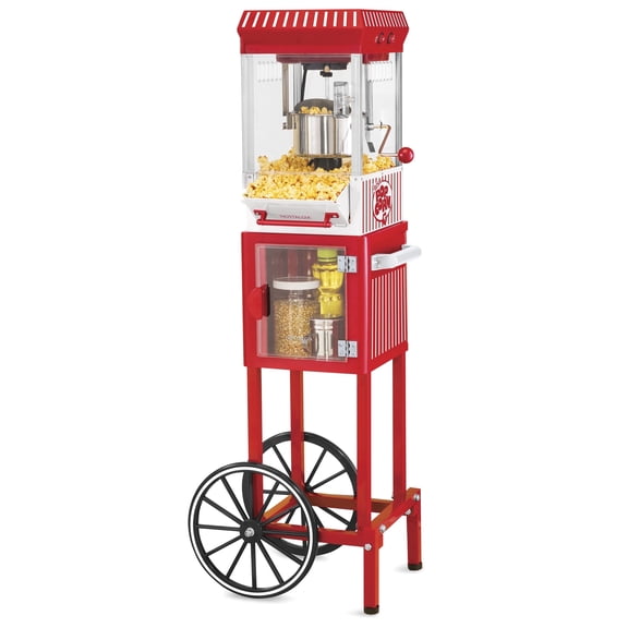 Nostalgia Popcorn Machine Cart, 45-Inch Vintage Hot Air Popcorn Maker Cart, Red and White
