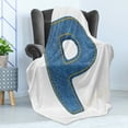 thumbnail image 4 of Letter P Soft Flannel Fleece Throw Blanket, Theme Font Design Alphabet Uppercase P with Blue Jean Style Stitches Print, Cozy Plush for Indoor and Outdoor Use, 70" x 90", Blue Yellow, by Ambesonne, 4 of 5