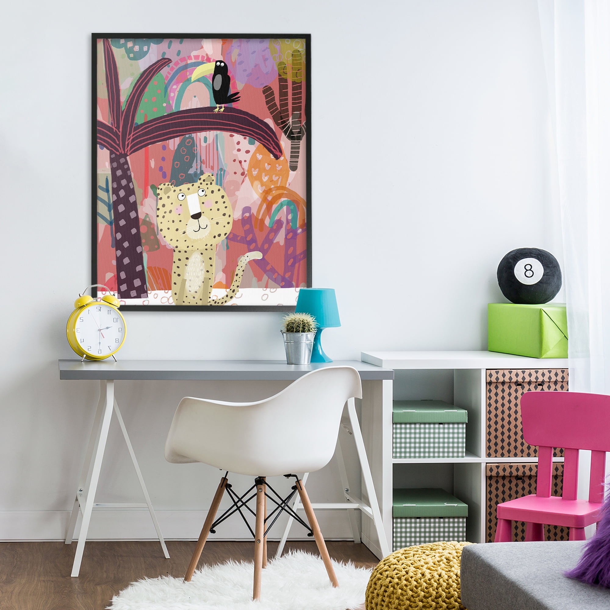 Whimsical Cheetah & Toucan Black Framed Giclee Art, design by Carla Daly