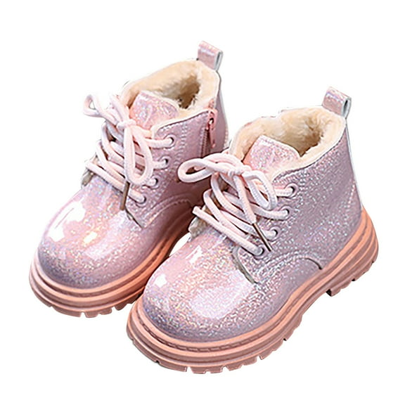 Chenyee Girls Glitter Ankle Boots Lace Up Water-proof Side Zipper Combat Bootits for Toddler Kids