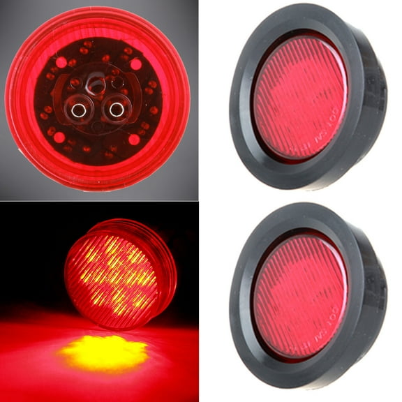 Scitoo Pack of 2 Red 2.5" Round Truck Trailer Clearance Marker Led Round Side Marker Light Flush Mount w/ Grommets