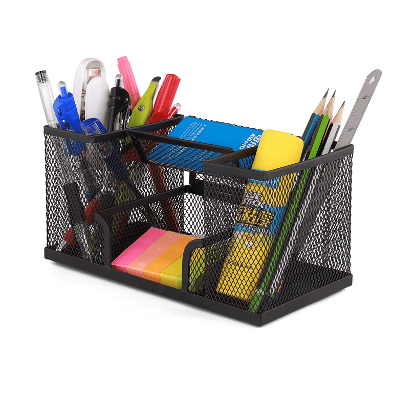  YCOCO Wooden Desk Organizer,Multi-Functional Desktop Stationary  Organizer for Desk with 15 Compartments Storage Organizer Caddy,Home Office Art  Supplies Organizer Storage,Black : Office Products