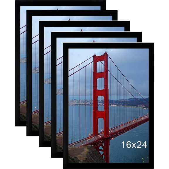16x24 Picture Frame Wall Hanging Poster Frame, Black, 5 Pack