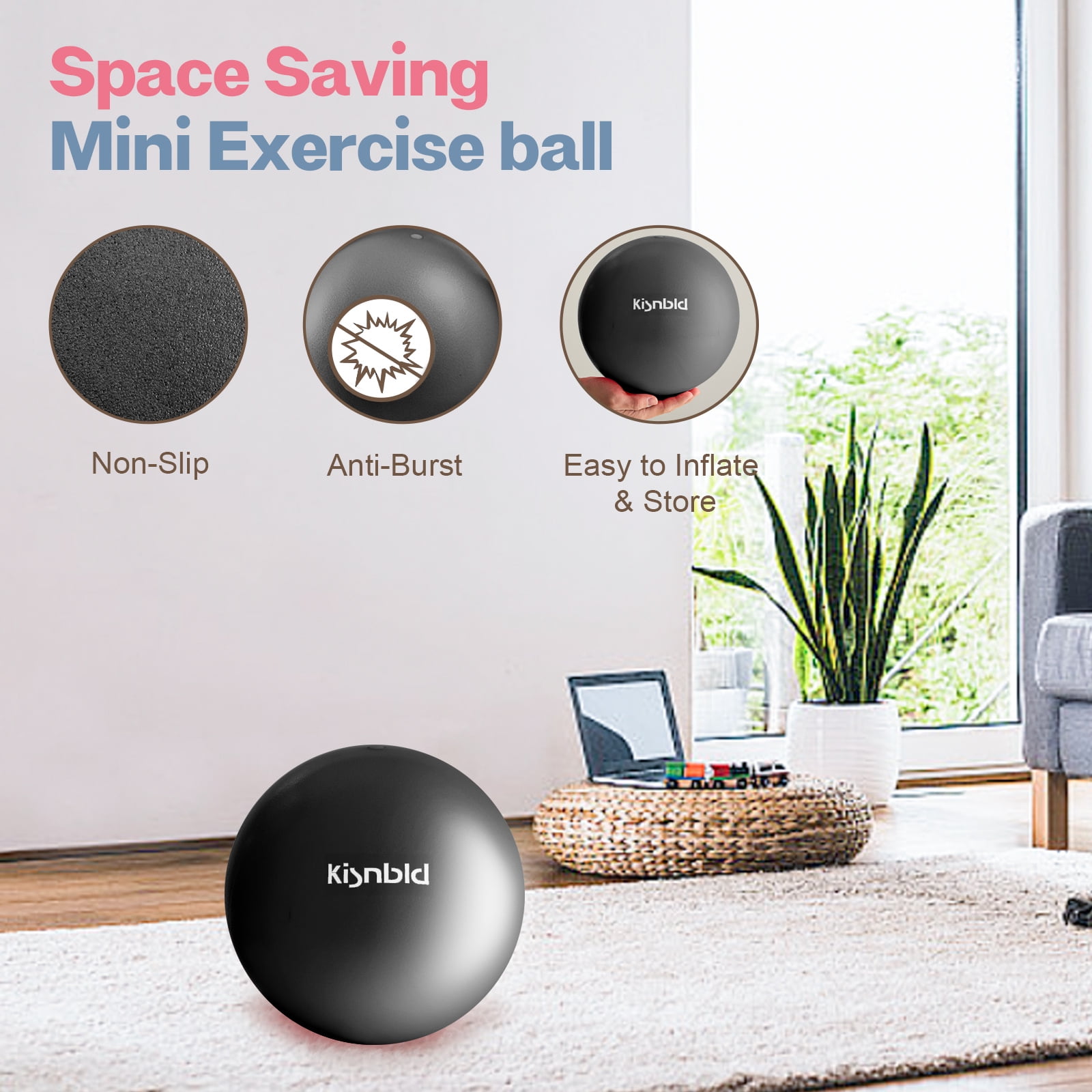 kisnbld Pilates Ball, 9-inch Anti-Burst Small Exercise Ball, Mini Yoga Ball for Physical Therapy, Stretching & Core Strength for Home Gym & Office