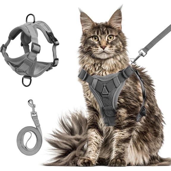 OFEFE Cat Chest Harness and Leash,Cat Harness and leash,Anti-Escape Adjustable Soft Mesh Cat Leash and Chest Harness Set for All Types of Cats Cat Vests (Grey, XL:16.5-22.04lb)