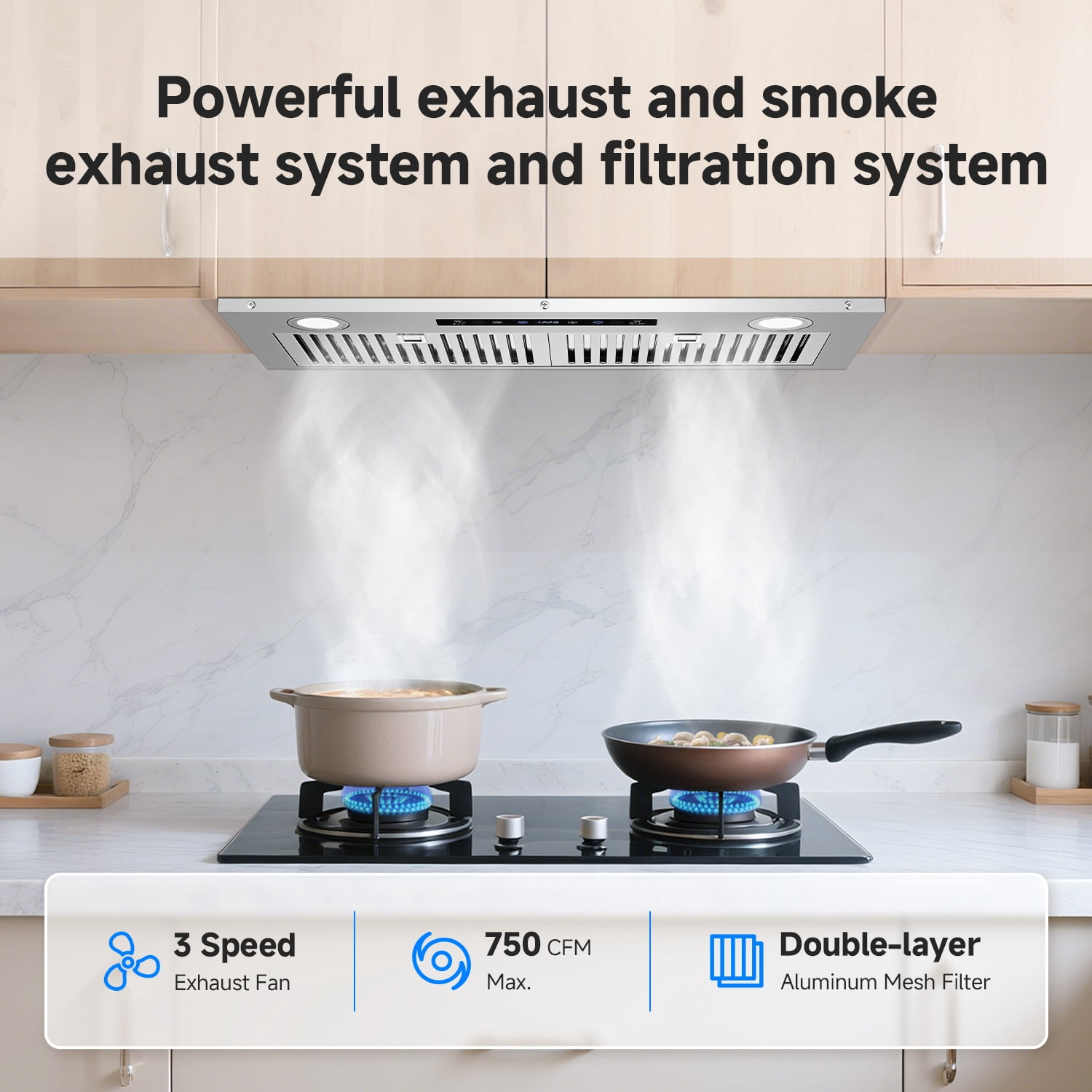 Aobosi 30" Range Hood, 900 CFM Under Cabinet Vent Hood, Stainless Steel Exhaust Fan with Gesture & Remote Control, Time Setting, LED Lights