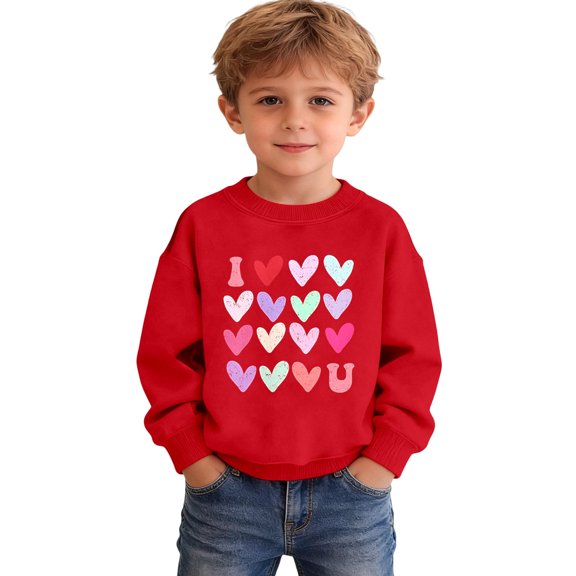 Bmisegm Boys Sweatshirts Valentine's Day Graphic Print Casual Pullover Crewneck Soft Blend Comfortable Hoodie Cute Tops for Kids Youth,Red_002,4-5 Years