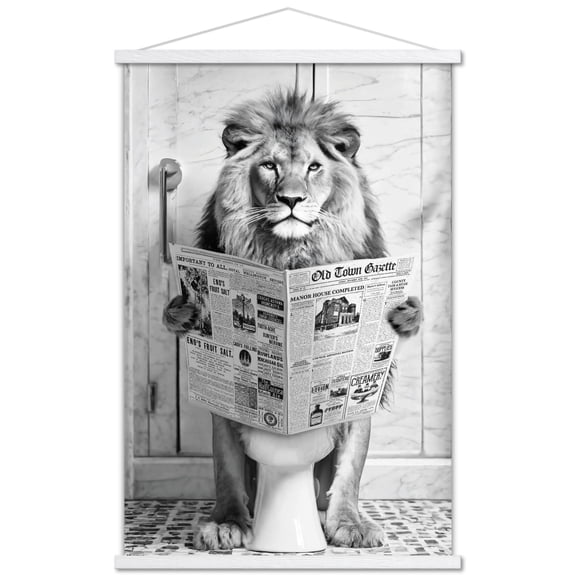Reinders: Toilet Humor - Lion Toilet Wall Poster with Magnetic Frame, 22.375" x 34"