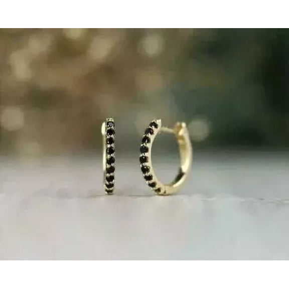 1Ct Round Cut Lab Created Black Diamond Huggie Hoop Earrings 14k Yellow Gold Plated