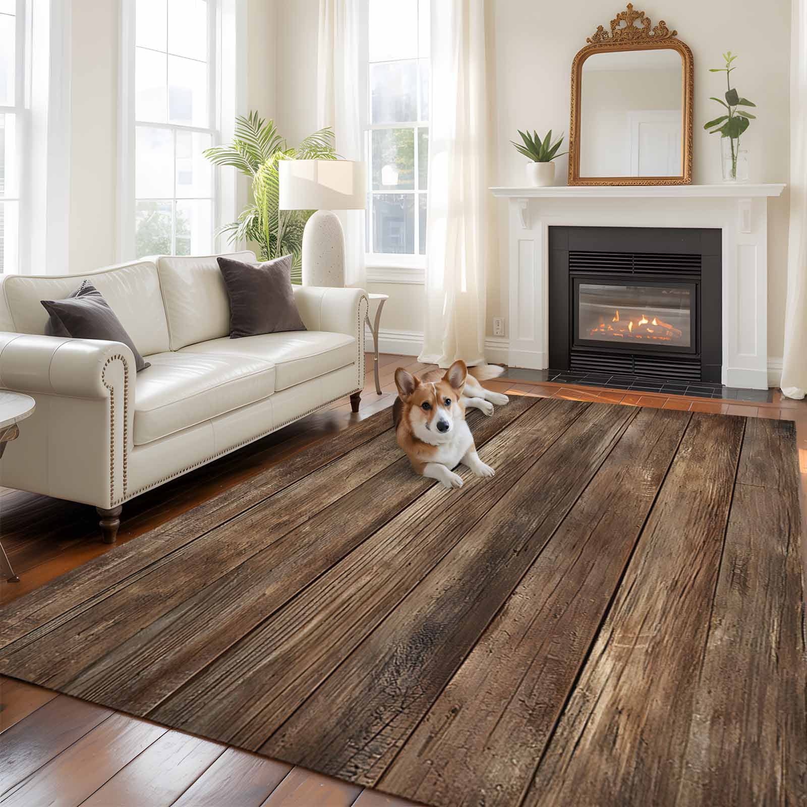 8'x10' Area Rugs, Old Wooden Board Indoor Outdoor Area Rug for Living Room Bedroom, Country Farmhouse Wooden Planks Brown Washable Bathroom Rugs Kitchen Floor Carpet Mats Home Decor Aesthetic