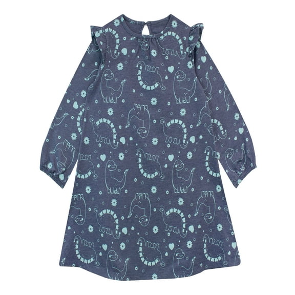 Harry Bear Girs Dinosaur Long Sleeve Dress Sizes 3T-8