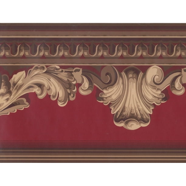 Wallpaper Border Gold Crown Molding Maroon Scarlet Red Wall Border