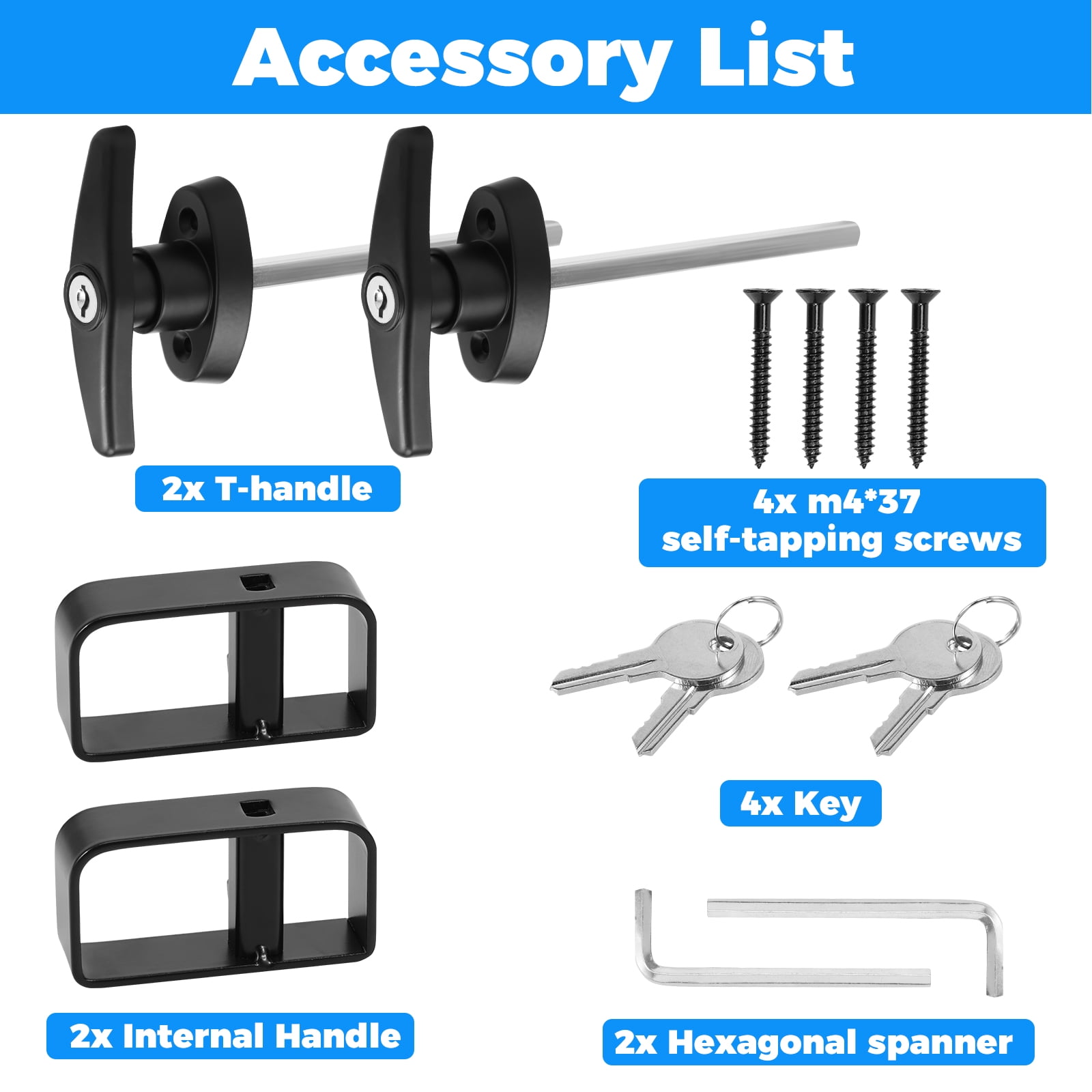 2Pcs Shed Door Latch T Handle Lock Kit with 4 Keys and 4 Screws 5-1/2inch Stem Shed Door Handle Lock Zinc Alloy Shed Door Hardware Easy to Install for Shed Gate Barn Playhouse