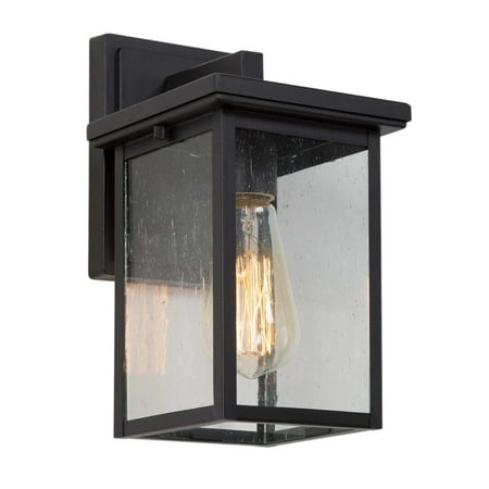 

LNC Lunar 10.5-in H Black and Seeded Glass Medium Base(E-26) Outdoor Wall Light 10.6 H
