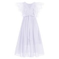 thumbnail image 3 of IBTOM CASTLE Flower Girl Flowy Ruffle Chiffon Trim A-Line Dress for Kid Wedding Junior Bridesmaid Communion Party Pageant Maxi Belted Gown 7-8 Years White, 3 of 8